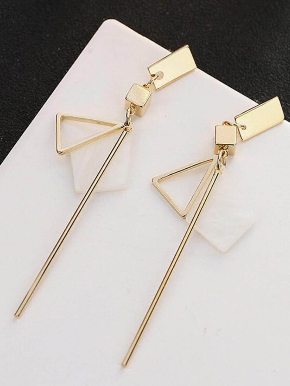 New Anthropologie Gold and White Geometric Drop Earrings - Picture 2 of 5